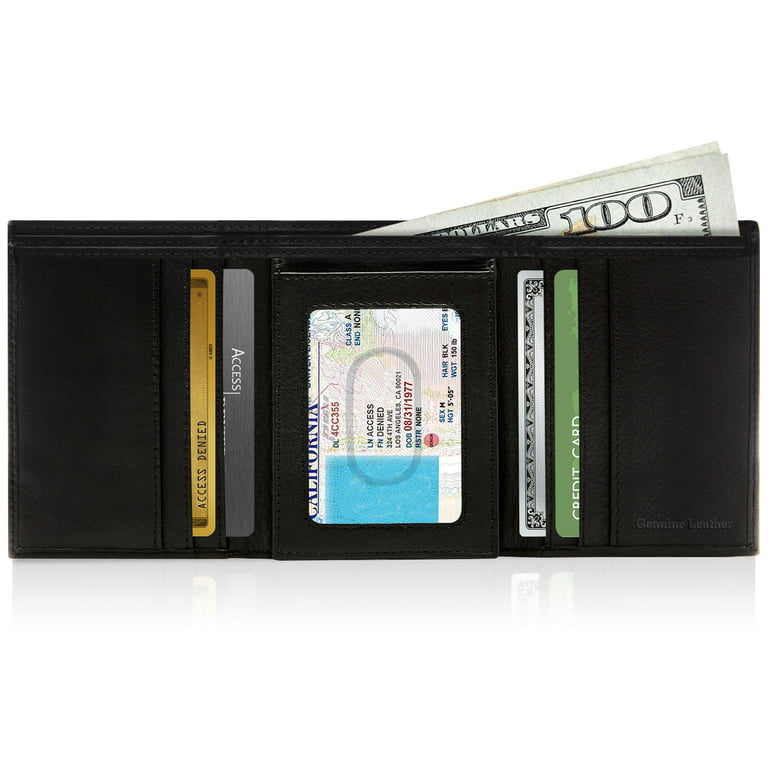Mens Black Leather RFID Wallet With Flip Out ID Window and 12 Card