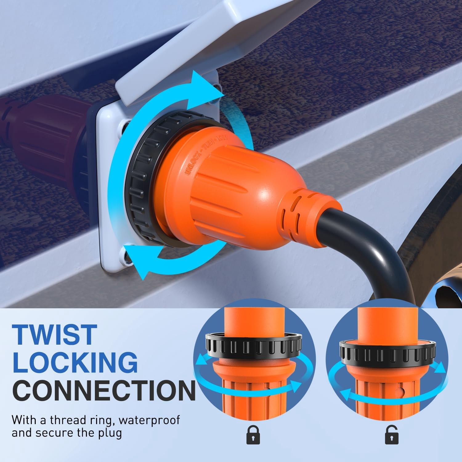 Nilight 30 Amp 25FT RV Locking Extension Cord 125V Heavy Duty 10 Gauge Pure Copper STW Wire ETL Listed 3 Prong TT-30P L5-30R 30F/30M Weatherproof Cord Suit for RV Camper Trailer