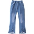 thumbnail image 3 of LNICEAR Niños Niñas Jeans Casual Color Sólido Volantes Bell-Bottoms Pantalones De Mezclilla Mediados De Cintura Acampanados Pantalones, 3 of 5