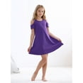 thumbnail image 4 of Stelle Girls Cold Shoulder Sundress Short Sleeve Solid Color Swing Casual Dresses,Tweens Cotton Comfy Shift Swing A-Line Midi Dress Loose Tunic Shirt Dress Skater Dress,Purple,4T, 4 of 8