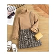 thumbnail image 2 of Listenwind 2-7Y Autumn Fashion Kids Girls 2pcs Clothes Sets Turtleneck Long Flare Sleeve Solid Tops+Plaid Pearl A-Line Skirts, 2 of 9