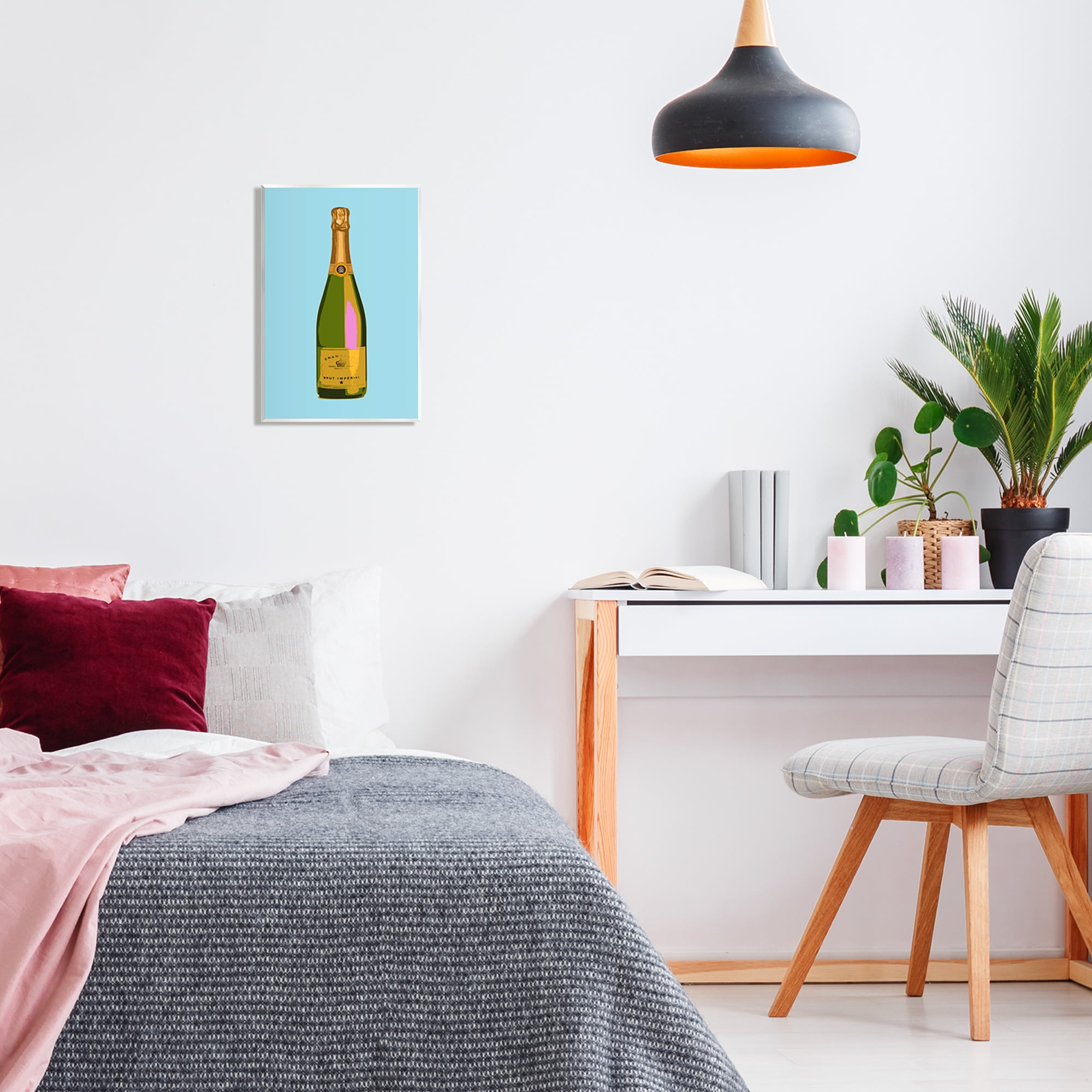 Stupell Industries Champagne Bottle on Blue Food & Beverage Painting Unframed Art Print Wall Art, 10 x 15