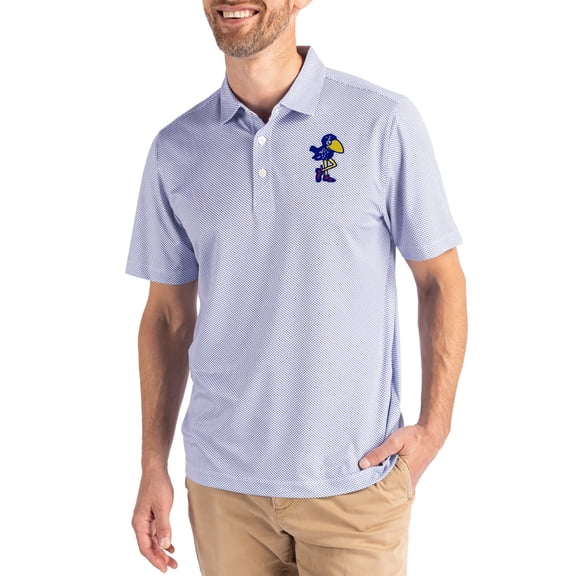 Men's Cutter & Buck White/Royal Kansas Jayhawks Pike Eco Symmetry Print Stretch Polo