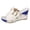 Blue, variant on Women's Studded Buckles Platform Wedge Mules Slip on Sandals Fashion Casual Suede Peep Toe Color Block Chunky High Heels Summer Dressy Slides Blue Size 9.5