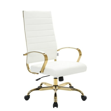 UPC: 0765531575679 | LeisureMod Benmar High-Back Mid-Century Modern Swivel Leather Office Chair With Gold Frame in White