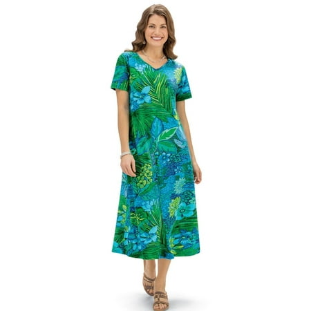 Multi Heart Dress - Women's Tropical Print Short Sleeve Knit Dress, Machine Washable