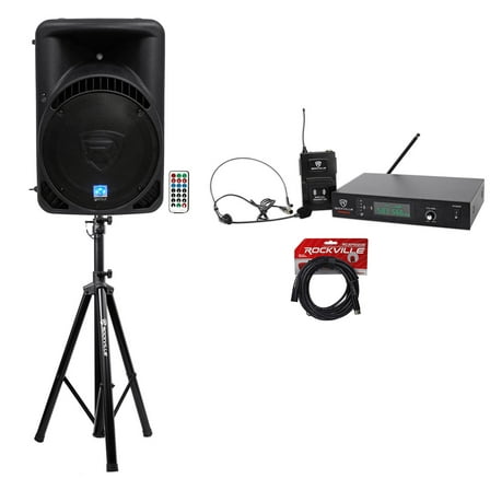 Rockville RPG15BT 15" Active 1000w DJ PA Speaker w Bluetooth Stand Headset Cable