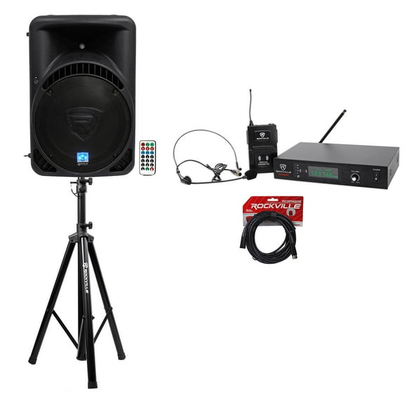 Rockville RPG15BT 15" Active 1000w DJ PA Speaker w Bluetooth Stand Headset Cable
