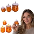 thumbnail image 7 of Izexuh 3 Piece Pumpkin Face Candle Holder Set, Halloween Table Decor, Battery Operated LED Lamp Ornament with Warm Glow for Centerpiece Shelf Display, 7 of 7