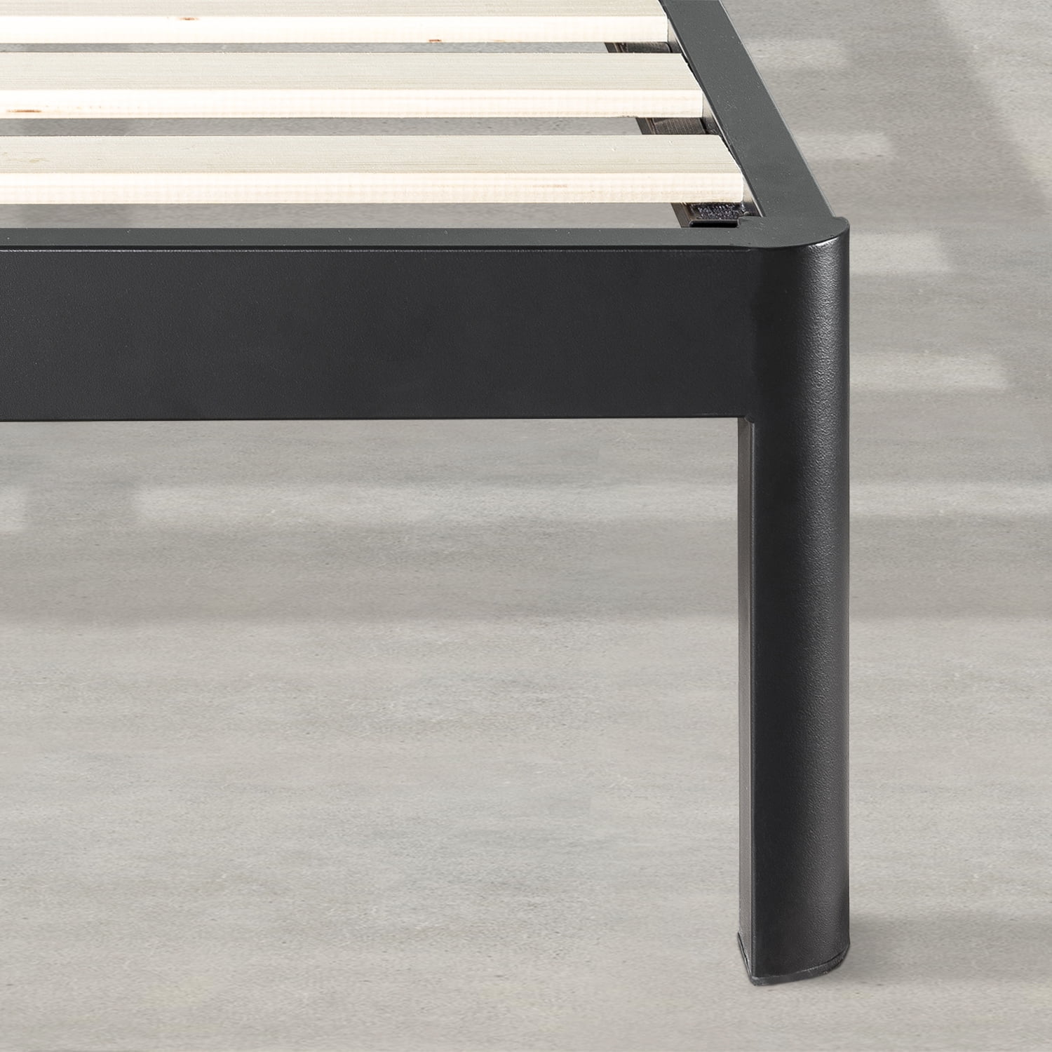 Mellow Kert Metal Platform Bed with Fabric Headboard and Rounded Legs, Classic Grey, Full
