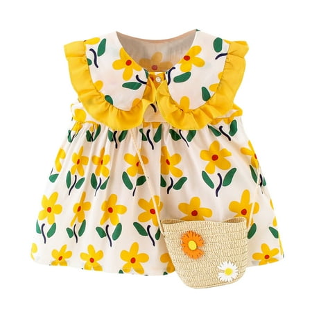 

Toddler Infant Baby Girls Dresses Peter Pan Collar Flower Dress Princess Dress+Bag