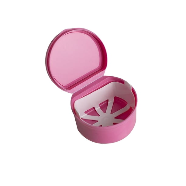 Guardurnaity Caja de almacenamiento de postizos, contenedor de protector bucal, práctico estuche de limpieza ligera, red colgante cuidado de los oídos Rosa
