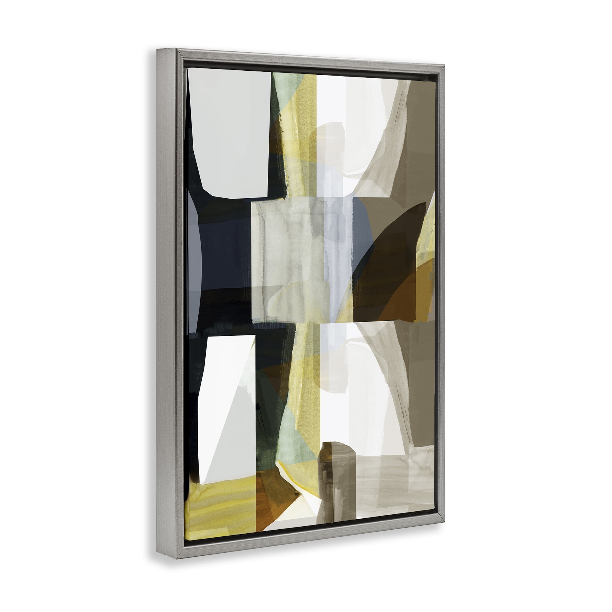 Stupell Industries Geometric with White Blocks Abstract Painting Gray Floater Framed Canvas Art Print Wall Art, 21 x 31
