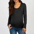 thumbnail image 2 of Odeerbi Maternity Clothes 2025 Long Sleeve Maternity Shirts for Women Breastfeeding Pregnant Tops Round Neck Solid Nursing Blouse Black, 2 of 9