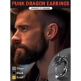 thumbnail image 3 of FaithHeart Dragon Earrings for Men Stainless Steel Punk Rock Biker Hoop Earrings Silver Round Huggie Stud Earrings Jewelry Gift for Boyfriend Husband Valentine's Day, 3 of 11