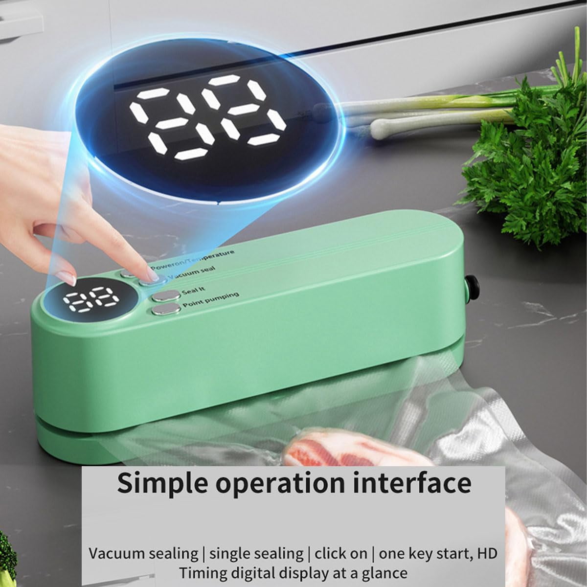 Mini Cordless Vacuum Sealer,3 in 1 Rechargeable Cordless Handheld Bag Resealer,Heat Sealer Machine with Digital Display for Chip Snack Food Preservation Dry/Moist Food Storage (green)