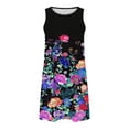 thumbnail image 6 of Cotton Dress Womens Sleeveless Floral Print Crewneck Racerback Tank Top Mini Dresses with Pockets Casual Summer (M, Black), 6 of 6