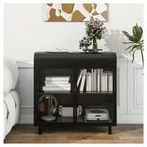 Buffet Cabinet with Glass Doors, Modern Sideboard Storage Console - Black Metal Frame, Dining Room, Kitchen, Entryway Antique Black