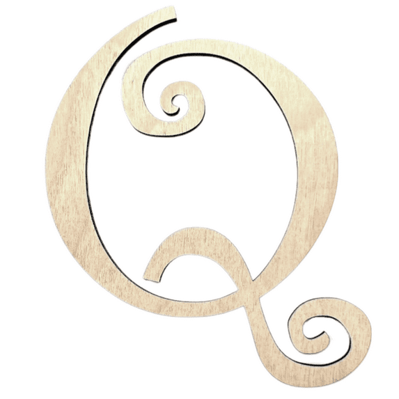 Krafty Supply - 18" Tall Birch Letter Q | 1/4" Birch Plywood |Curlz|Wooden Letter|Craft Alphabet Initials