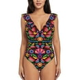 thumbnail image 2 of Yiaed Colorful Floral Embroidery Mexican Print Women's Ruffled One Piece Swimsuit V Neck Swimwear Slimming Monokini for Woman-XX-Large, 2 of 8