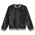 thumbnail image 5 of Linjinx Kids Girls Sequin Bomber Jacket Zipper Lightweight Long Sleeve Sparkle Jackets Outerwear Black 14, 5 of 7
