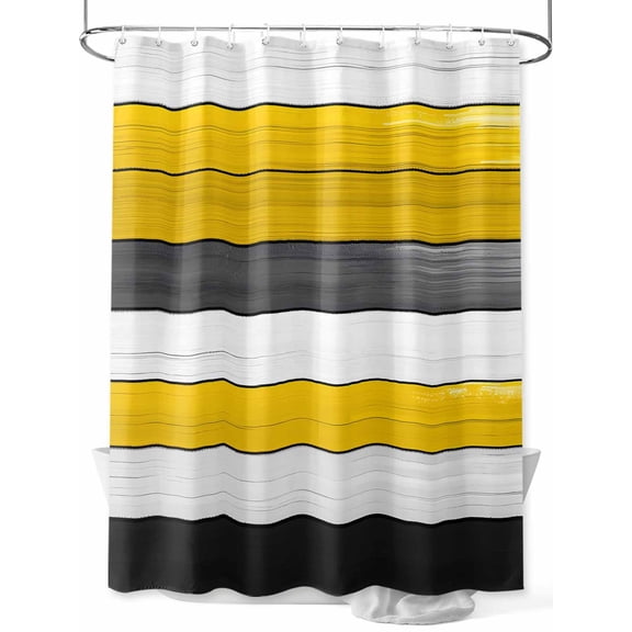 Yellow Black Shower Curtain, Striped Gradient Wood Grain Modern Art Waterproof Shower Curtain Set with 12 Hooks Lightweight Washable Fabric Shower Curtains for Bathroom 36x72 Inches