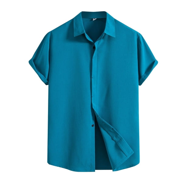 Men's Spring Summer Casual Solid Color Short Sleeve Shirt Loose Turn-down Collar ShirtXL