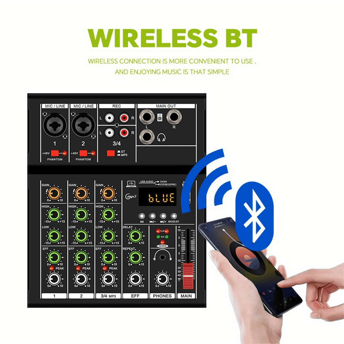 -A4 Professional Portable Digital Dj Console with USB Mixer Border Live Singing 4 Channel Audio Mixer Black