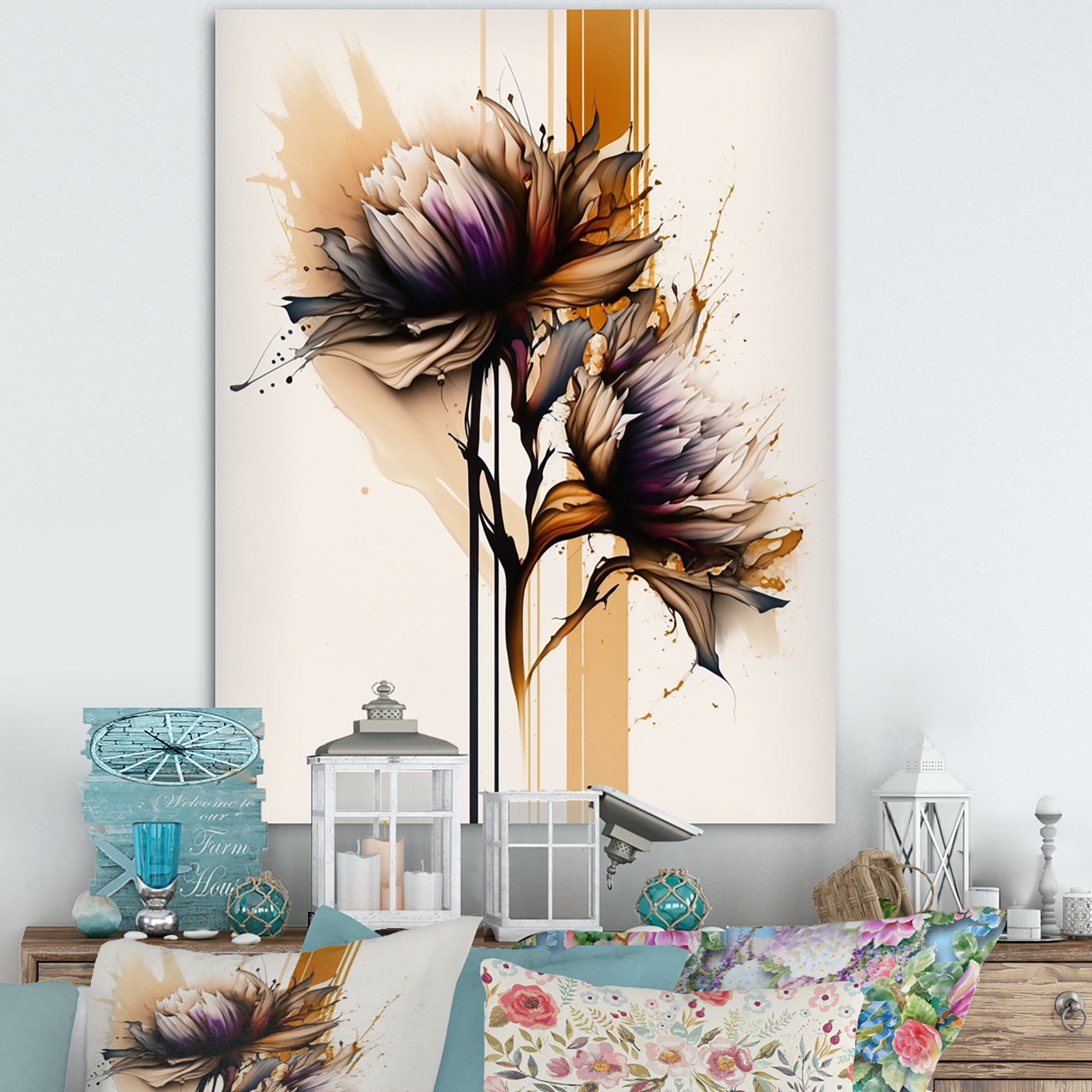 Designart Orange Dahlia Flower On Abstract Fusion III Canvas Wall Art