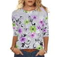 thumbnail image 2 of Jacenvly Hauts pour Femmes Liquidation Femmes Dames Manches 3/4 Fleurs Imprimées Col Rond Manches Longues Haut/chemise Col Rond Hauts et Chemisiers pour Femmes Grande Taille, 2 of 5