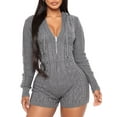 thumbnail image 1 of Gvmfive Women's Long Sleeve Hooded Jumpsuit Shorts Knitted Romper Lounge Wear Sleepwear, 1 of 4