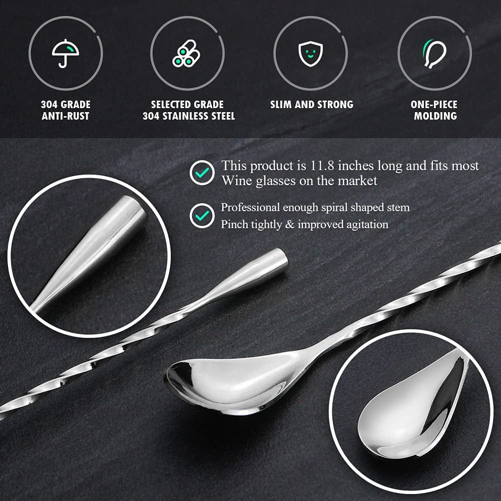 YOTIPP 2-Pack 12 Inches Stainless Steel Bartender Mixing Spoon Cocktail Stirrers, Spiral Pattern Bar Spoon Stirring Spoon With Long Handle (Black