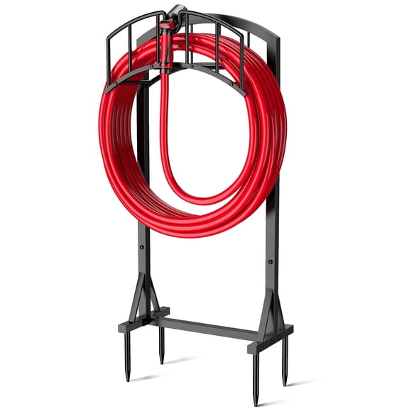 Garden Hose Holder, Heavy Duty Hose Hanger with 4 Spikes,Freestanding Water Hose Holders Rack for Outside Lawn & Yard