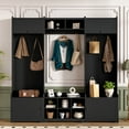 thumbnail image 2 of Euroco 79.1''Wide Modern Hall Tree with Shoe Storage, 4-in-1 Entryway Bench with 8 Cubbies, 7 Coat Hooks & Adjustable Shelf for Hallway, living room, Black, 2 of 9