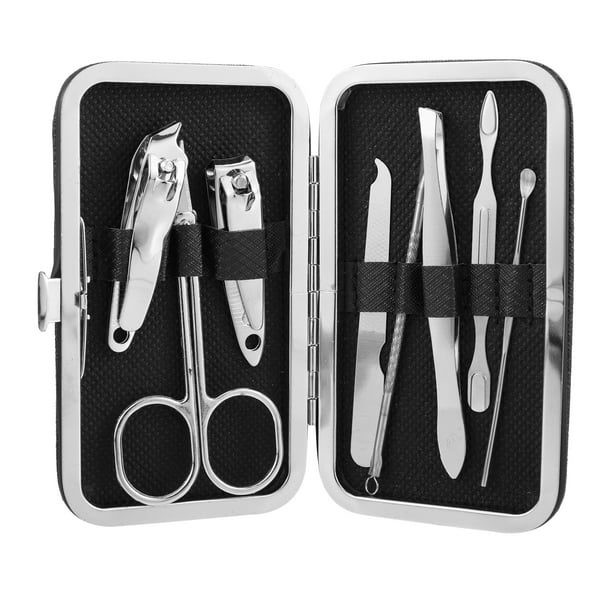 Unique Bargains 1 juego de manicura Kit de cortaúñas profesional Kit de manicura de viaje Negro Acero inoxidable