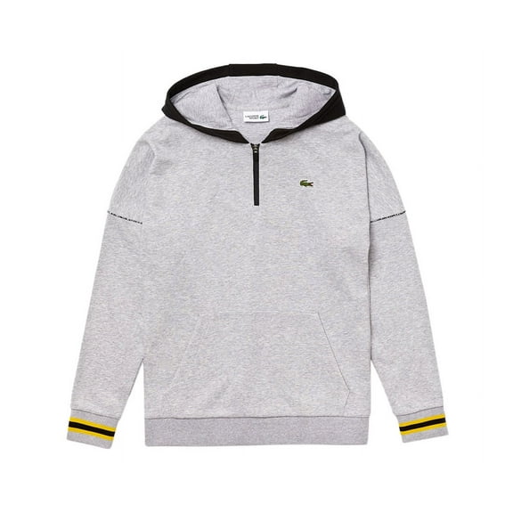 Lacoste Sport Hooded Contrast Fleece Half-Zip Mens Active Hoodies Size L, Color: Grey