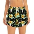 thumbnail image 3 of Uemuo Sunflower Skull Boho Pattern Women's Athletic Shorts High Waisted Running Shorts with Liner Pockets Gym Elastic Workout Shorts-Small, 3 of 9