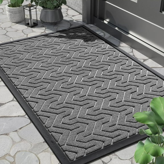 Front Door Mat Outside Entrance, Waterproof Indoor Outdoor Welcome Mats for Entrance, Heavy Duty Non-Slip Rubber Backing, Garage or Patio Entry Floor, 29.5x17, Grey