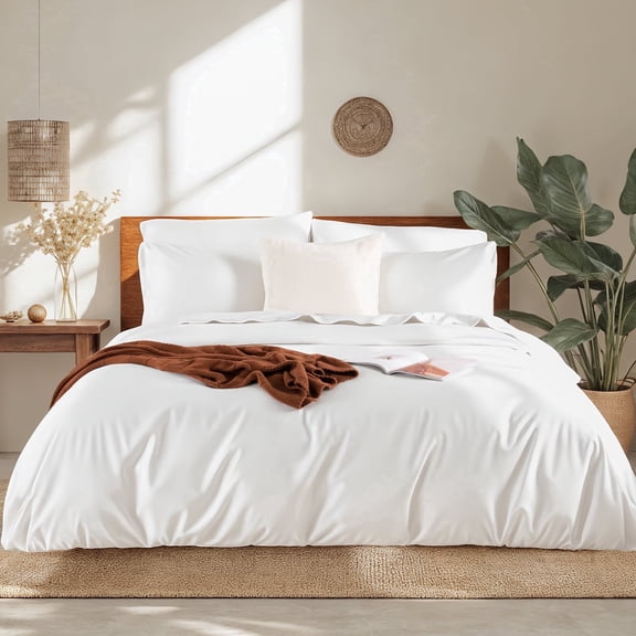 NEXHOME PRO Cooling Duvet Cover Queen Set, 100% Organic Viscose from Bamboo,Ultra Soft,1 Duvet Cover and 2 Pillowcases, 90"x90", White, Comforter Not Included