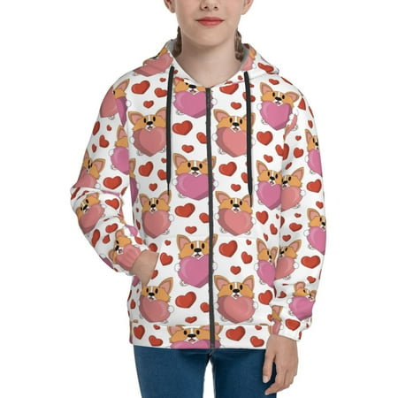 

Hoodies for Women Cute Corgi Dog Funny Love Red Pink Long Sleeve Sweatshirt Drawstring Zip Up Hoodie with Pockets Teen Girl Clothes