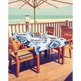 thumbnail image 2 of Boanket Outdoor Tablecloth with Umbrella Hole for Patio/Picnic/Party/Camping, Boho Blue Waterproof Table Cloth Rectangle Table Cover Washable, Traditional Aztec Ethnic Geometric Morocco (54"x 80"), 2 of 7