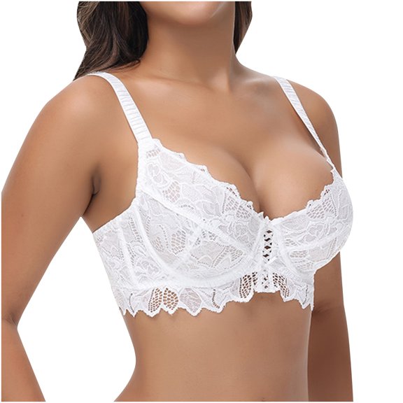 Ltctricy Lace Bralettes for Women Plus Size Unlined Underwire See Through Support Lifting Push up Bras Comfort Everyday Bras(White,X-Large)