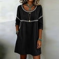 thumbnail image 5 of Ayolanni Fashion Dresses for Women Solid 3/4 Sleeve Crew Neck Midi Shift Dress Going Out Cotton Casual Daily Wear Patchwork Sundress with Pockets Black L, 5 of 5