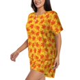 thumbnail image 2 of Fuzoiu fall retro maple leaf Print Women's Short-Sleeved Pajama Set,Lounge Sleepwear Set,Womens Pajama Sets 2 Piece,Button-Up Top and Shorts with Pockets-XX-Large, 2 of 7