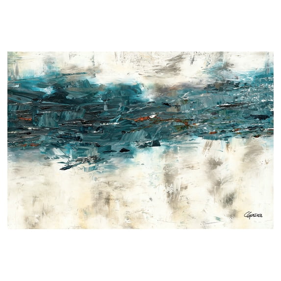 Beautiful Teal and Cream Layered Abstract Print by Carmen Guedez; One 18x12in Paper Poster