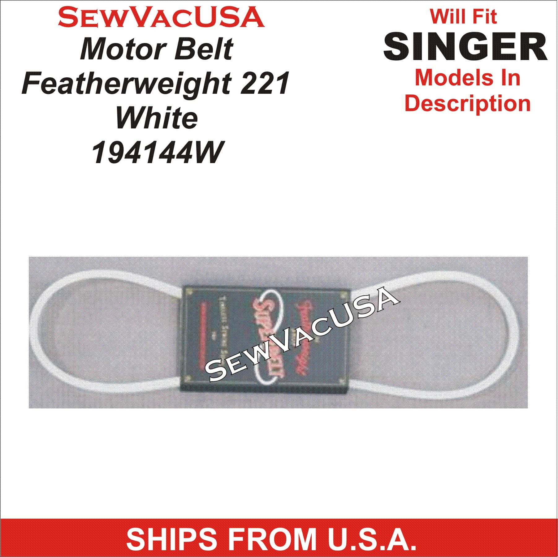 White Featherweight Belt 194144W Fits Singer Models 221, & 222