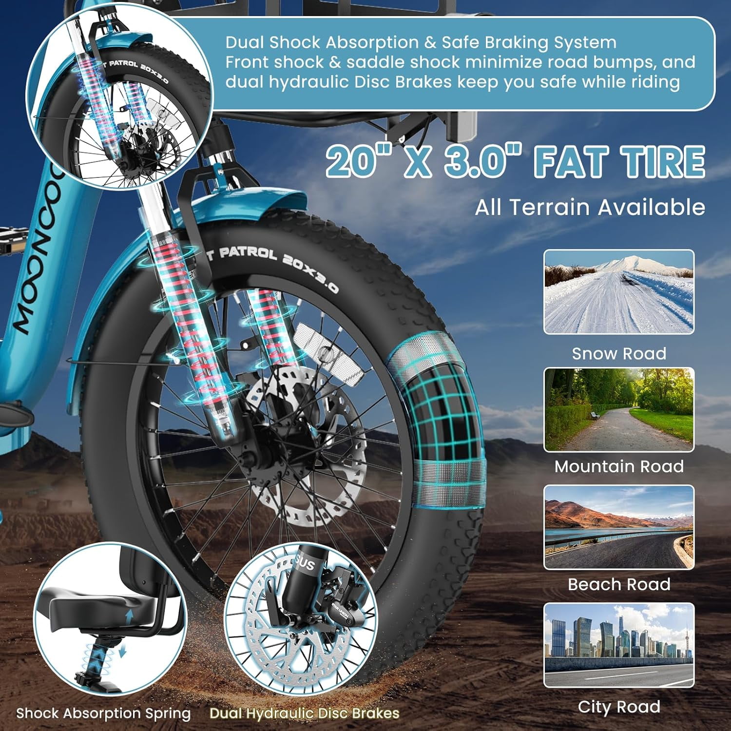 ABORON 20" Fat Tire Electric Trike 750W 48V Motorized Folding Commute E-Bike for Adult, Foldable 3 Wheel Electric Bicycle Trike for Senior Women with Front & Rear Basket