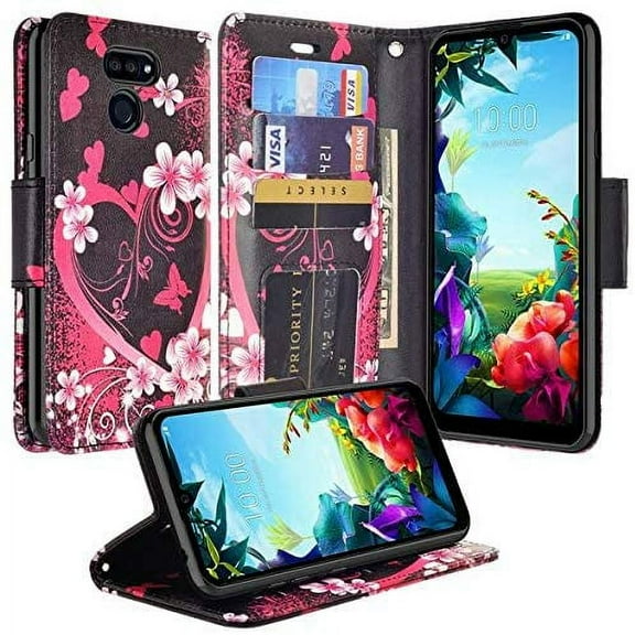 LG Harmony 4,K41,LG Premier Pro Plus L455DL,LG K400QM/K400VPP/K400 Case Leather Wallet Phone Case Kickstand Cute Girls Women Cover - Hot Pink Heart