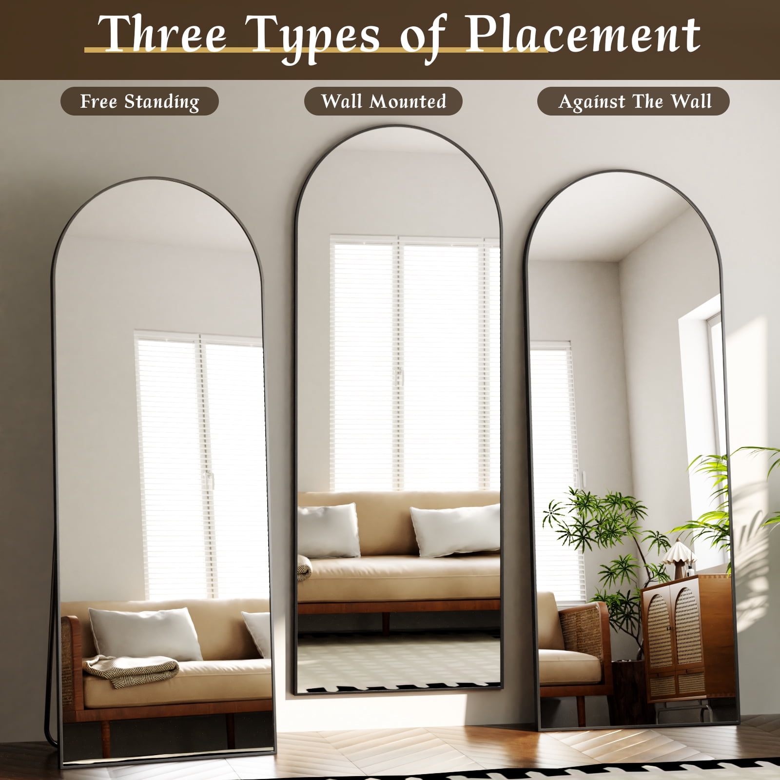 AUROMIR 26"x71" Arched Full Length Mirror Free Standing Full Body Floor Mirror, Black