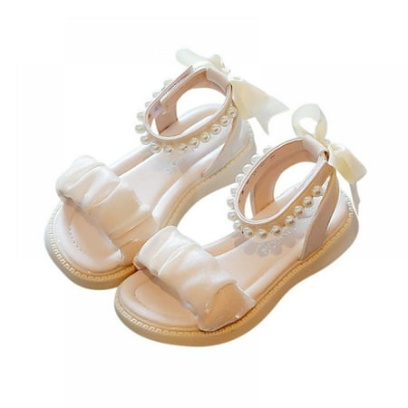 

Baby Girl Sandals Kids Princess Style Fresh Pearl Bowknot Summer Outdoor Flat Rubber Sole Anti-slip Children Sandal Shoe